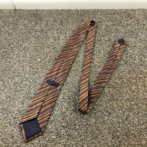 Brioni Neck Tie Silk Blend Brown Blue Striped 58.5L 3.75W - Picture 3 of 4